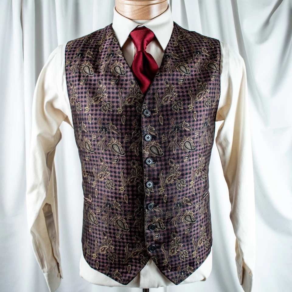 JOSPH ABBOUD Purple Olive Green Black Paisley Men Formal Waistcoat Vest Size L - Image 1 of 4