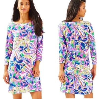 Lilly Pulitzer Marlowe Dress XS Pima Cotton Beachy Colorful Coastal Pink Blue - Image 1 of 4
