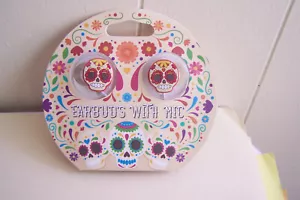 Day of the Dead Sugar Skull Wired Earbuds with Mic - Picture 1 of 2