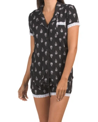 NWT Catherine Malandrino 2-Piece Pajama Set ~ Paisley Black ~ Large - Image 1 of 2