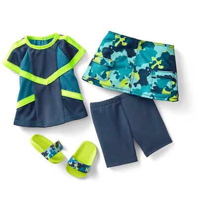 American Girl Maritza Camuflaje Combo Conjunto Camisa Falda Capri Sandalias para Muñeca de 18" Foto 1 de 4