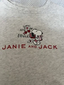 JANIE & JACK LS Shirt Oatmeal Valentine’s Day Peanuts Snoopy So Loved 6 EUC - Picture 1 of 6