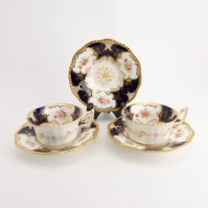 Panel Cobalt (Y2655) by Coalport Bone China Set of 2 Batwing Cups & 3 Saucers - Picture 1 of 8