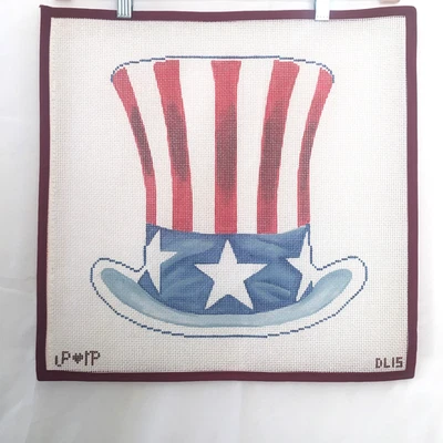 JP Designs Handpainted Needlepoint Canvas Uncle Sam Hat Patriotic Stars 10 Mesh - Image 1 of 4