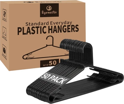 Black Plastic Hangers 50 Pack, Light Weight Durable Clothes Hangers G-Shape Stan - Image 1 of 4
