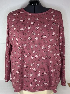 Mainstreet Blues 2X Rosa Floral Manga Larga Top Tejido Térmico Busto 60” Foto 1 de 4