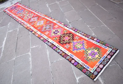 Alfombra turca vintage 25"" x 154"" Herki alfombra de pasillo alfombra acrílica anudada a mano Foto 1 de 4