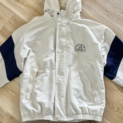 Внешние банки экипажа куртка L пальто капюшон белый темно-синий парусный прибрежный подготовки морской - Изображение 1 из 4