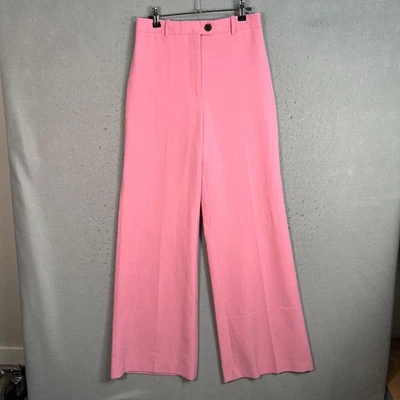 Pantalones Zara Mujer Talla Mediana Rosa Cintura Alta Pierna Ancha Mezcla Poliéster Foto 1 de 4
