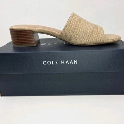 Sandálias Cole Haan Cali banda única areia ráfia salto bloco sapatos tamanho 7B - Imagem 1 de 4