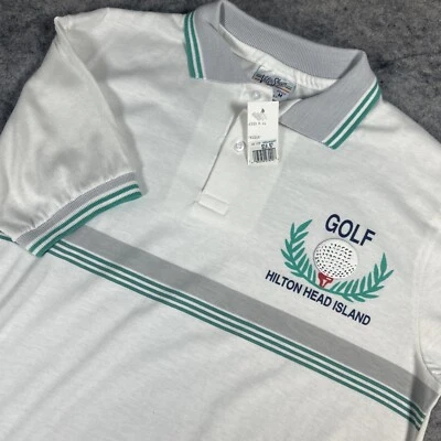 NWT Vintage 80s Hilton Head Island Medium White Golf Polo Shirt Velva Sheen USA - Image 1 of 4