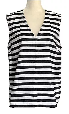 Kate Spade Saturday Linen Cotton Top Minimalist Clean Girl Black White Stripe XL - Image 1 of 4