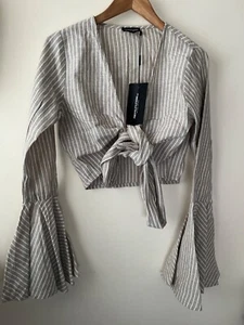 PLT Top Size 10 New Striped Cropped Tie Front Cotton Holiday Summer Party Sexy - Picture 1 of 14