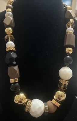 Kate Spade brown And White chunky bead and rhinestone gold tone collar necklace - Image 1 of 4