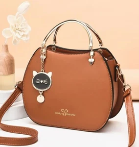 Bolsos de mano/bross/bolso de hombro con compartimento con cremallera con colgante de gato-marrón - Imagen 1 de 3