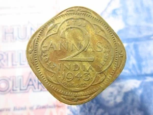 India 2 Annas 1943 British World Money Coin bh7k - Picture 1 of 2