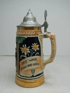 Vtg German Stein Lidded Zeit, Wind, Frau und Gluck Verandern Sich Im Augenblick - Picture 1 of 10