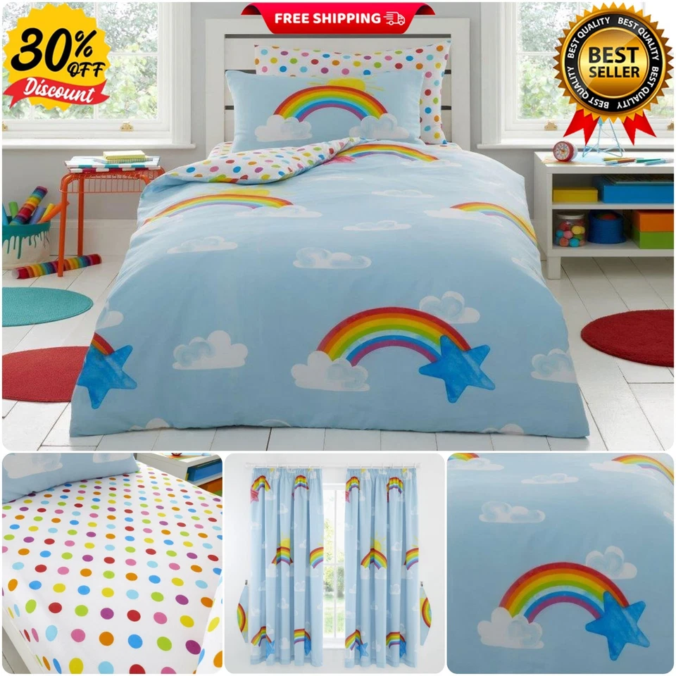 Sunny Rainbow Duvet Set With Pillowcase, Curtain Or Fitted Sheet Kids Beddings - Image 1 of 4