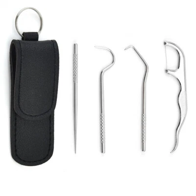 Mini soporte para palillos de dientes de metal juego de palillos de dientes raspador portátil dental Foto 1 de 4