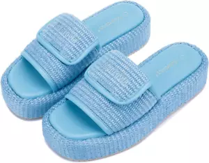 Platform Sandals Women, Wedge Espadrilles Brown Beach Sandals, Comfortable Wide - Picture 1 of 24
