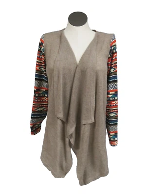 Suéter cardigã feminino Flying Tomato bronzeado com manga longa asteca frente aberta - Imagem 1 de 4