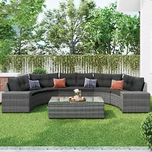 New Practical 8-pcs Outdoor Wicker Round Sofa Set, Half-Moon Sectional Sets - Picture 1 of 7
