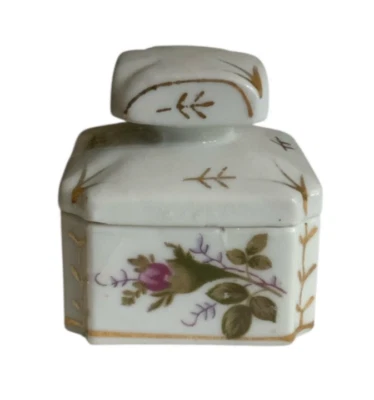 Caja de baratijas de cerámica rosa del Támesis vintage detalles dorados y tapa detallada Japón Foto 1 de 4