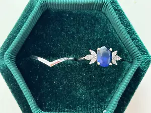 Sapphire & moissanite 14ct white gold engagement and wedding ring set, size L - Picture 1 of 5