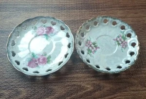Saucer Roses & Cut Out Design Gold Trim 5.75" Diameter Set Of 2 - Picture 1 of 8