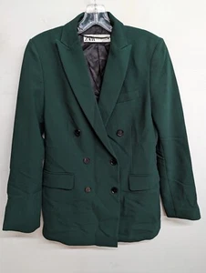 Zara Women's Green Double Breasted Peak Lapel Green Blazer Jacket Size XS - Picture 1 of 7