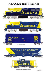 Póster firmado de 11""x17"" del ferrocarril de Alaska por Andy Fletcher - Imagen 1 de 1