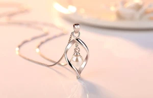 Damen Perlen - Halskette echt 925 Silber für Frauen Geschenk Schmuck Kette Liebe - Bild 1 von 1