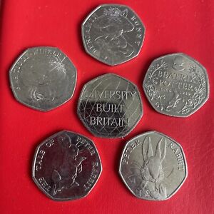50p Coin Job Lot Of 6x Commemorative Coins collectable Beatrix Potter