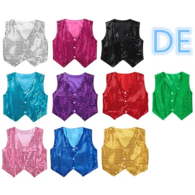 MARKENLOS DE Kinder Jungen Pailletten Anzugweste Latein Tanztop Glitzer Ärmellos Jacke