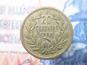 Chile 20 Centavos 1924 World Money Coin bh7k - Picture 1 of 2