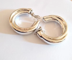 Ohrclips Clips Ohrringe silberf Creolen fast 1 cm breit gut 4,5  cm lang Ohrklip - Bild 1 von 3