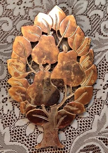 Vintage dekorativer Birnbaum Küche Metall Untersetzer Made in Japan 10" x 6" - Bild 1 von 7