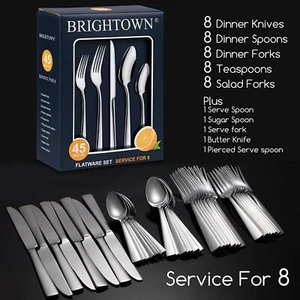 Brightown Silver Silverware Flatware Cutlery Set Stainless Steel 45 Pieces- New - Picture 1 of 6