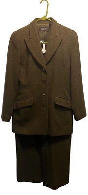 Vintage Ellen Tracy Womens Size 4 Olive Green Wool Blend Tweed Blazer/Long Skirt - Image 1 of 4