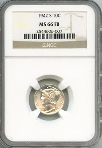 NGC - Mercury Dime - 10c - 1942 S - MS-66-FB - Picture 1 of 2