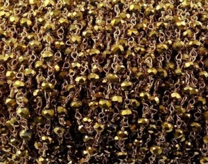 50 Zoll Gold Pyrit Quarz Rondell facettiert 3-4 mm Hydro Perlen, Gold Rosenkranz Kette - Bild 1 von 4