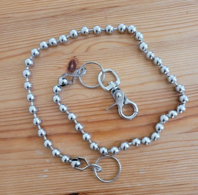 Correa duradera plateada de 24" de 9,5 mm con bola de metal cadena de billetera de motociclista camionero Foto 1 de 4