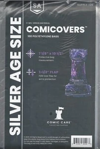 Comic Care Silver Polyethylene Bags 7-1/8" x 10 1/2" Plus 1 1/2" Flap 3 mil - Picture 1 of 1