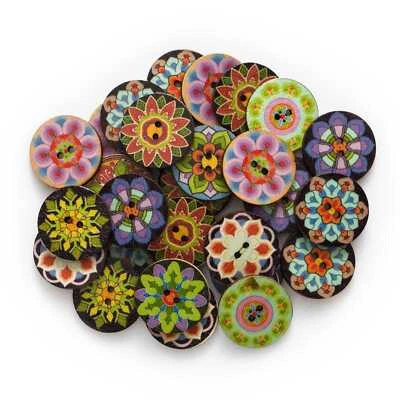 50pcs Painted Round Wood Buttons for Sewing Scrapbook Home Clothing Crafts Decor - Image 1 of 3