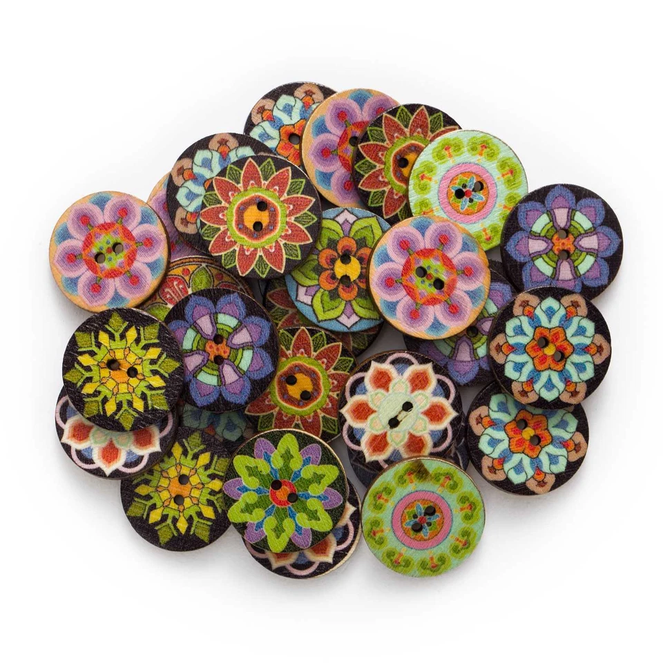 50pcs Painted Round Wood Buttons for Sewing Scrapbook Home Clothing Crafts Decor - Image 1 of 3