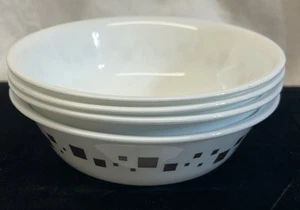 4 cuencos de cereal marrón geométricos Corelle by Corning Vitrelle, 6 1/4" en muy buena condición - Imagen 1 de 2
