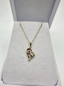 Vintage Gold Filled Rubin Herz Anhänger Kette Halskette signiert Nachlass Verkauf 18’ Liebe - Bild 1 von 15