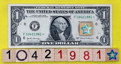 Star Note 1981 Year Note F 10421981 * Fancy Serial Number $1 Dollar Bill DC FRN - Image 1 of 4