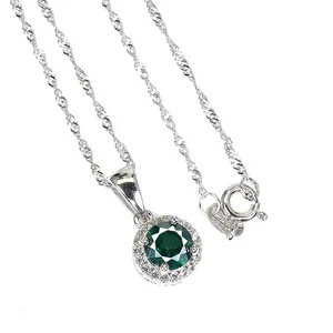 Collana in argento sterling 925 rotonda topazio verde 6 mm topazio gemma... - Foto 1 di 9