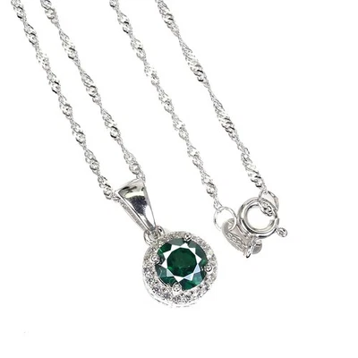 Collana in argento sterling 925 rotonda topazio verde 6 mm topazio gemma... - Immagine 1 di 4